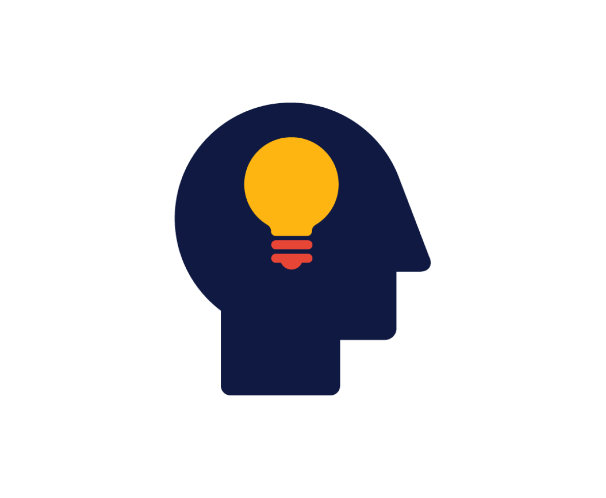 An illustration of a human head with a lightbulb inside.