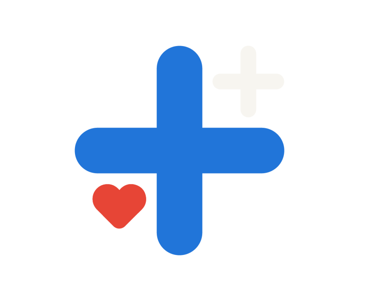 An illustration of a plus sign with heart